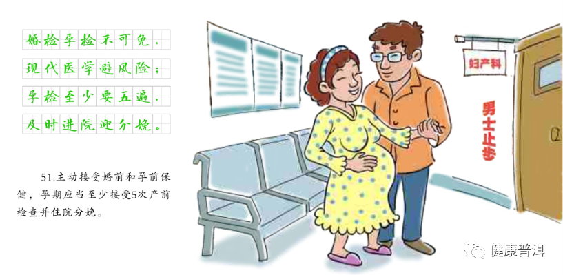 新健康素养66条丨主动接受婚前和孕前保健，孕期应当至少接受5次产前检查并住院分娩